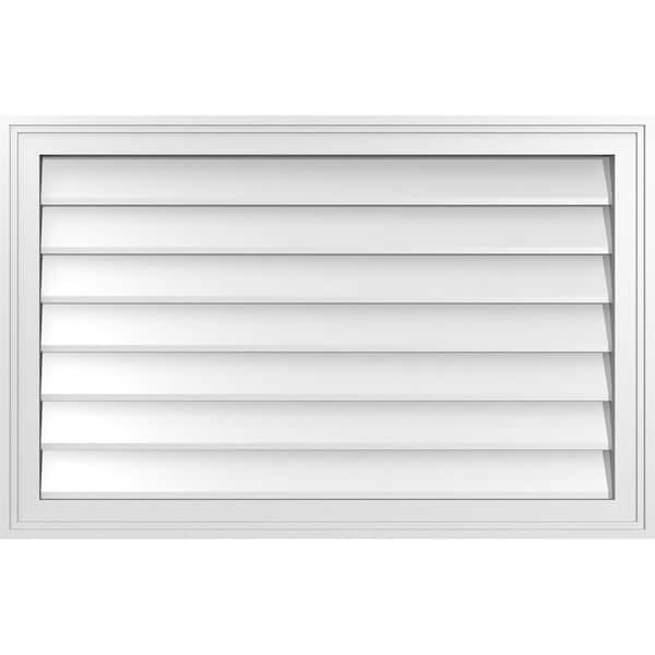 Ekena Millwork 34" x 22" Vertical Surface Mount PVC Gable Vent: Non-Functional with Brickmould Frame