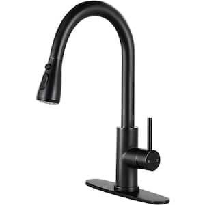 1-Handle Pull Down Sprayer Kitchen Faucet Single Level Stainless Steel Kitchen Sink Faucets in Matte Black