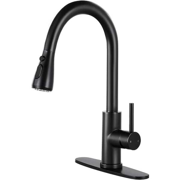 AKLFGN 1-Handle Pull Down Sprayer Kitchen Faucet Single Level Stainless Steel Kitchen Sink Faucets in Matte Black