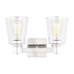 Alessa 13.625 in. W x 9.375 in. H 2-Light Polished Nickel Dimmable Transitional Vanity Light with Clear Glass Shades
