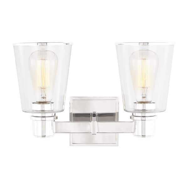 Alessa 13.625 in. W x 9.375 in. H 2-Light Polished Nickel Dimmable Transitional Vanity Light with Clear Glass Shades