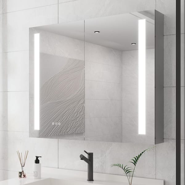 36 in. W x 30 in. H Silver Rectangular Dimmable LED Light Aluminum Recessed/Surface Mount Medicine Cabinet with Mirror
