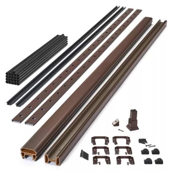 Transcend 8 ft. x 42 in. Vintage Lantern Composite Horizontal Deck Rail Kit with Black Round Aluminum Balusters