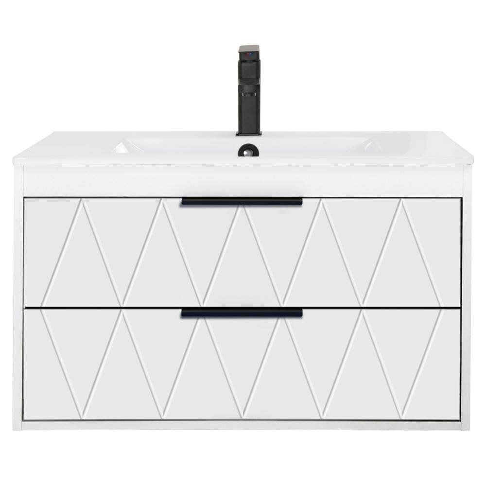 30 in. W x 18.1 in. D x 18.1 in. H Single Sink Floating White Bath Vanity with White Integrated Composite Resin Top price history on PriceWatchPro