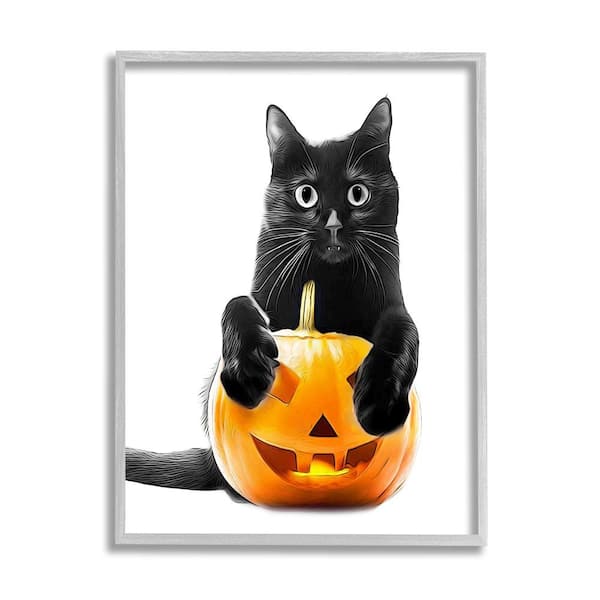 Stupell Industries Black Cat and Jack-o-Lantern by Annalisa Latella 1-Piece Framed Graphic Print Animal Poster Art Print 14 in. x 11 in.