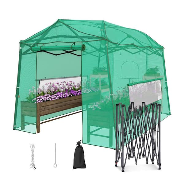 8.5 ft. W x 11.2 ft. D x 8 ft. H Pop-Up Iron Frame and PE Fabric Portable Easy-Setup Green Greenhouse with Roll-Up Door