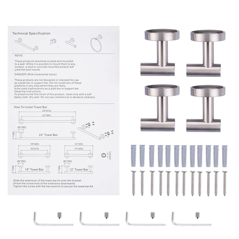 Brushed Nickel Wall Mounted J-Hook Towel Hooks (4-Pack)