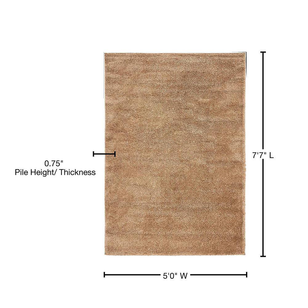 Cozy Haven Easy-Care 5' x 7' Light Brown Shag Rug