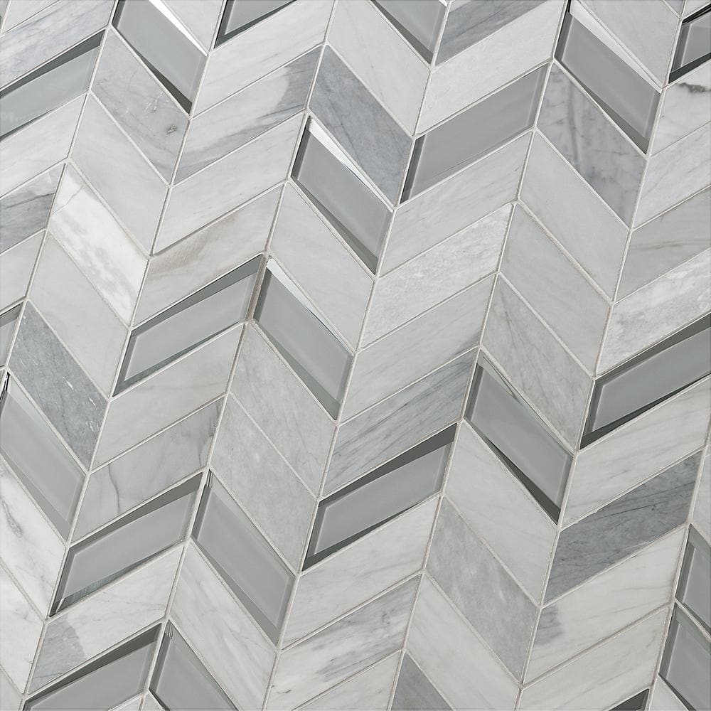 Verona Polished Gray Marble Chevron Mosaic Tile