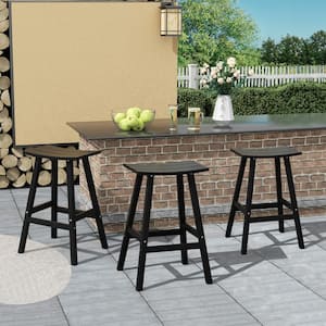 Franklin Black 29 in. HDPE Plastic Outdoor Patio Backless Bar Stool (Set of 3)