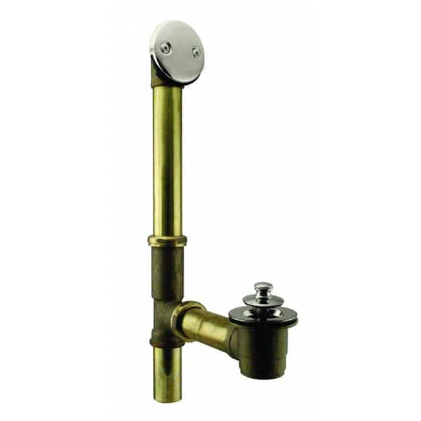 Westbrass 14 in. Brass Bath Waste & Overflow Assembly with Twist & Close Drain Plug and 2-Hole Faceplate, Polished Nickel