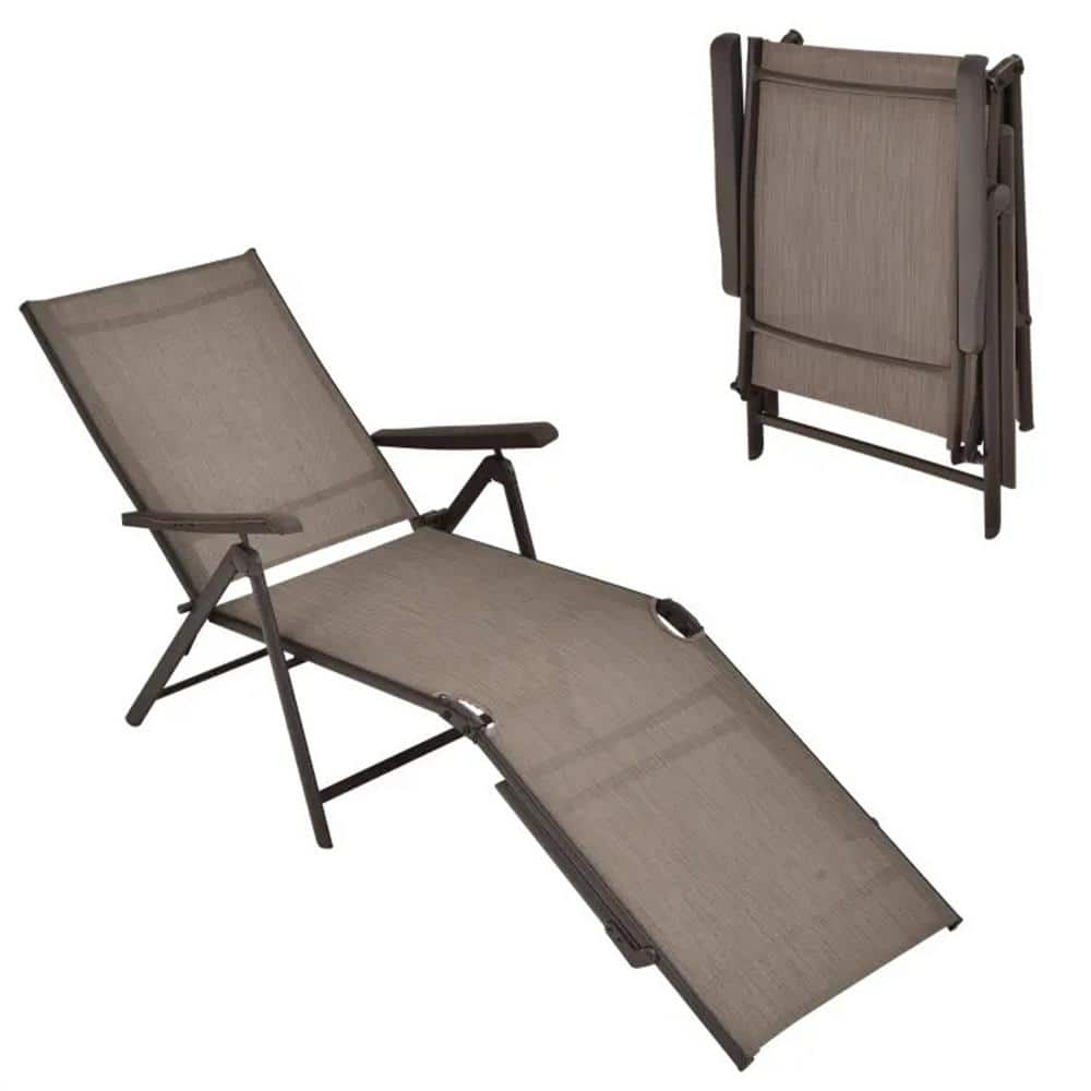 Brown 1-Piece Metal Adjustable Outdoor Recliner