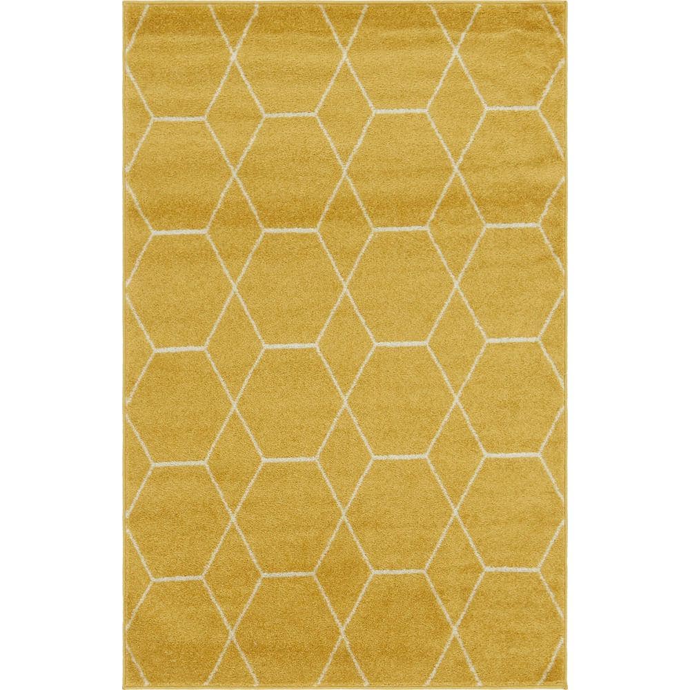 Bright Yellow 4' x 6' Trellis Synthetic Rectangular Rug