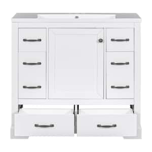 36" Bathroom Vanity with Sink Combo Six Drawers Multi-Functional Drawer Divider Adjustable Shelf, White