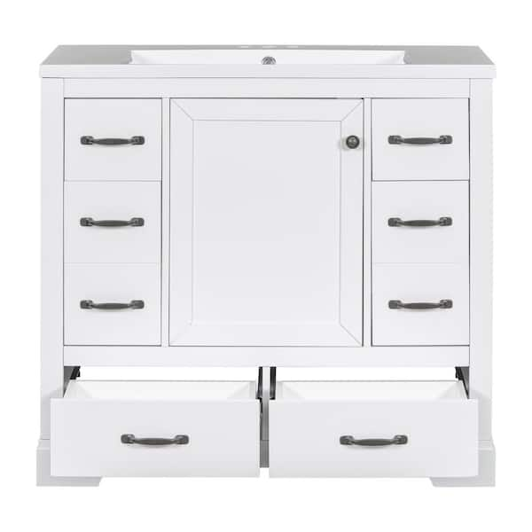 36" Bathroom Vanity with Sink Combo Six Drawers Multi-Functional Drawer Divider Adjustable Shelf, White