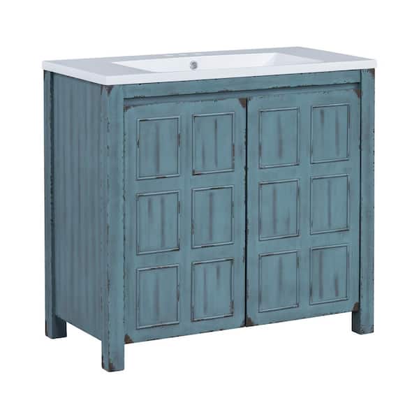 Nestfair 36 in. W x 18 in. D x 34 in. H Single Sink Freestanding Bath Vanity in Retro Blue with White Resin Top