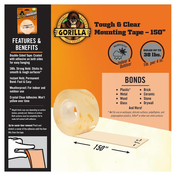 1 in Gorilla Tough & Clear Mounting Tape x 150 in. Clear 