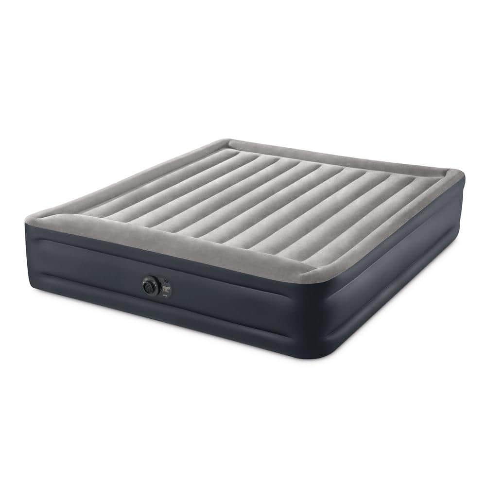 King Size Gray and Black Raised Air Mattress with Built-In Pump