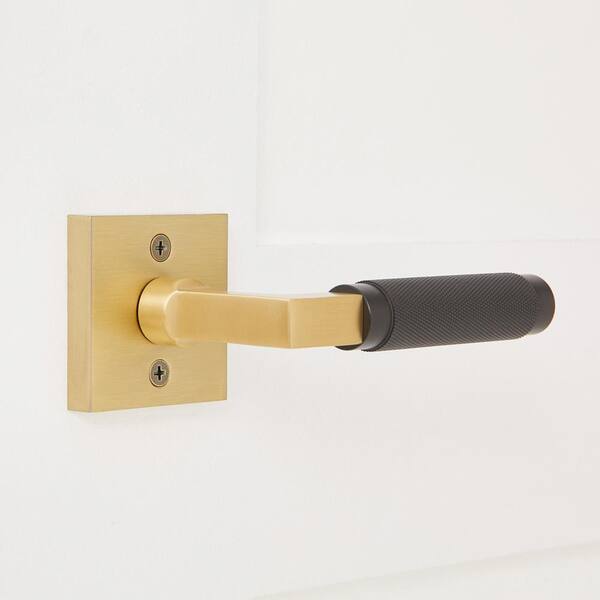 Madrid Solid Brass Satin Gold and Black Single Dummy Door Lever, Knurled Handle with Square Rose