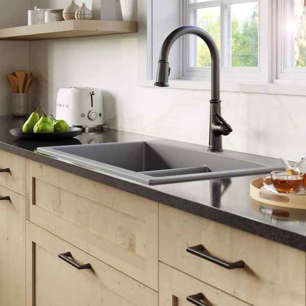 Drop-in Quartz/Granite Composite 33 in. Double Bowl Kitchen Sink in Grey