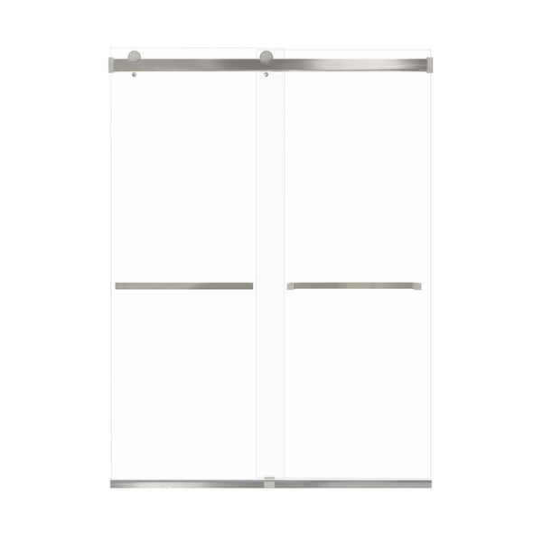 Transolid Brianna 60 in. W x 80 in. H Sliding Frameless Shower Door in Brushed Stainless Finish with Clear Glass