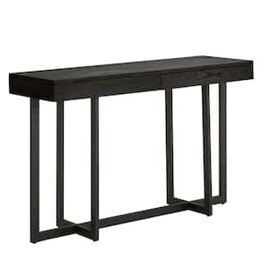 48 in. Black Standard Rectangle Wood Console Table with 2-Drawers