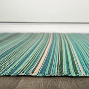 Hawaii Blue 3 ft. x 5 ft.  Contemporary Stripe Reversible Plastic Outdoor Area Rug