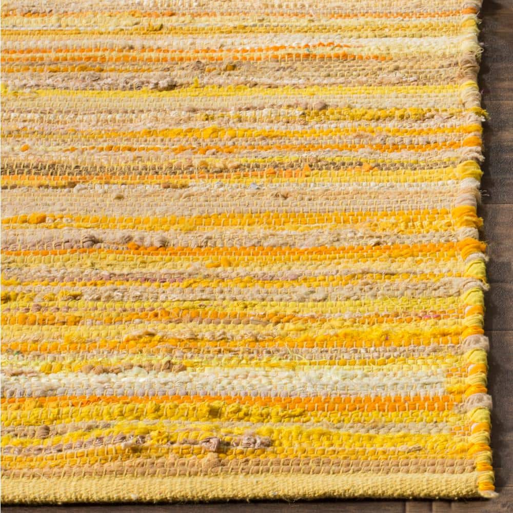 Handwoven Yellow and Multicolor Cotton Striped Area Rug 5' x 8'