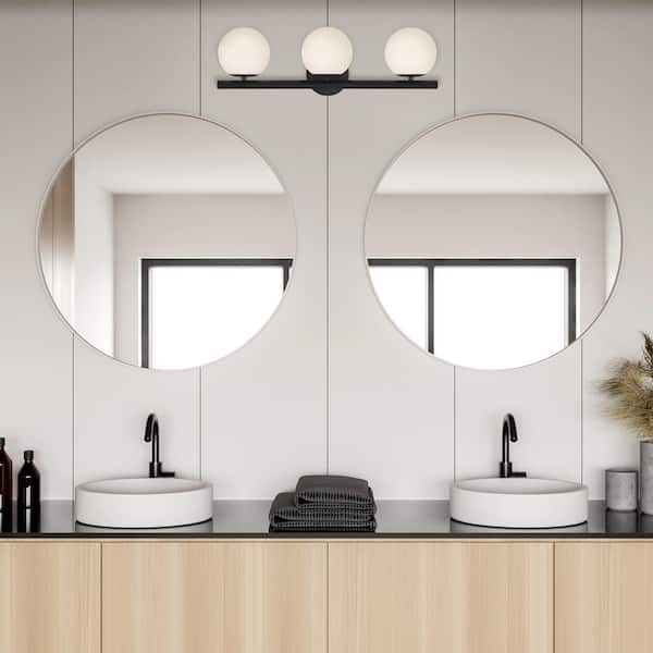Designers Fountain - Crown Heights 25 in. 3-Light Matte Black Modern Vanity Light with Etched Opal Glass Shades