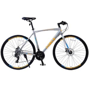 24 Speed Outdoor Hybrid Bike Disc Brake 700C Road Bike for Adult Road Bicycle Light Gray