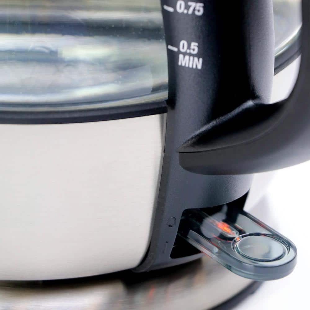 1.6 Qt Brushed Stainless Steel and Glass Cordless Electric Kettle
