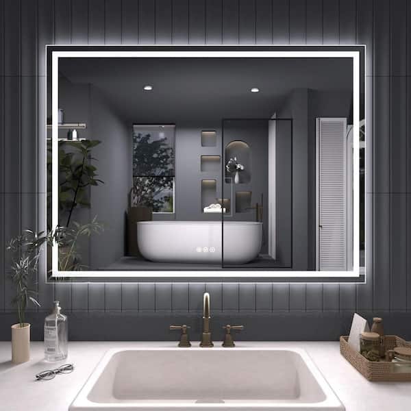 Zen 48 in. W x 36 in. H Rectangular Frameless LED Light Anti-Fog Wall Bathroom Vanity Mirror in Polished Crystal