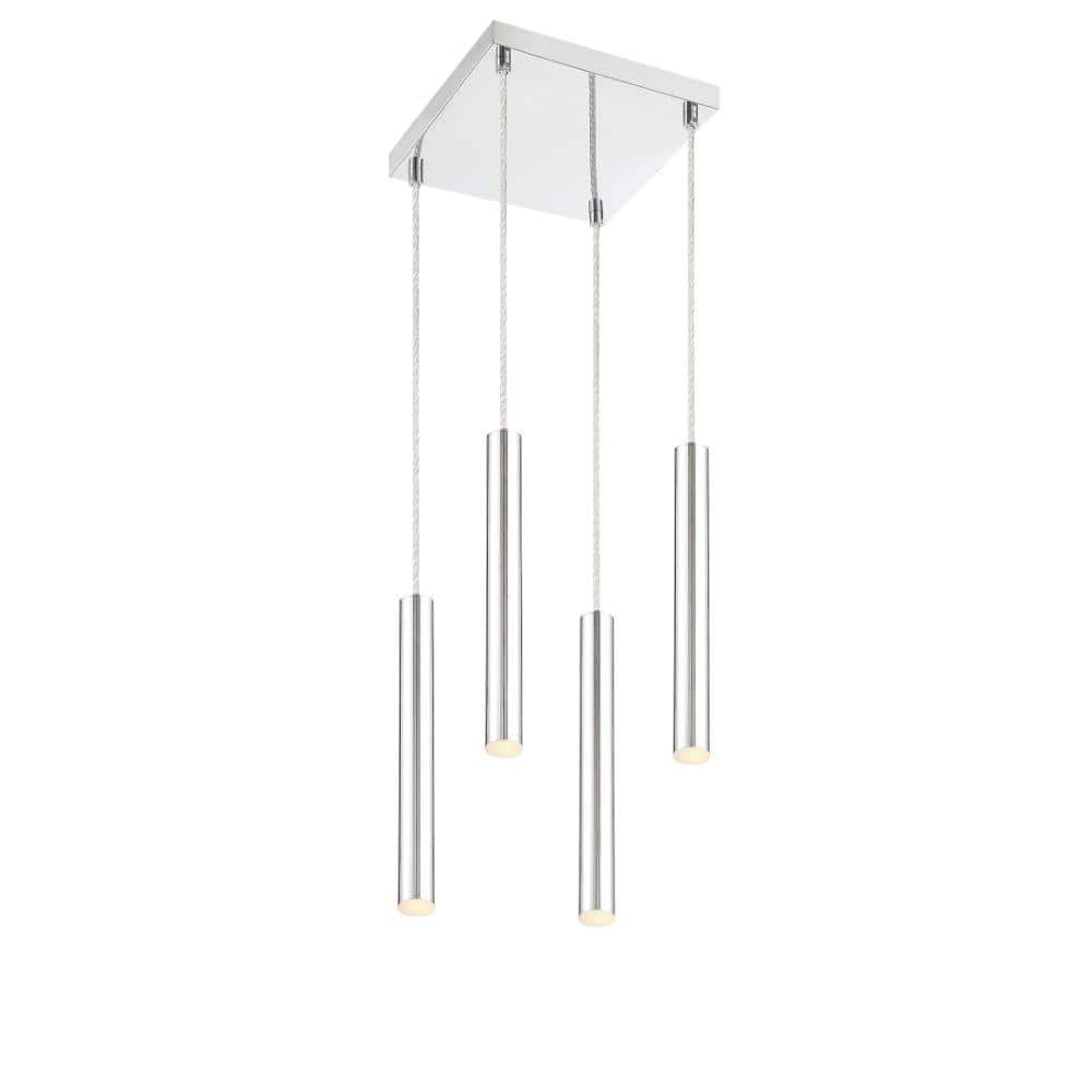 Forest 5 W 4 Light Chrome Integrated LED Shaded Chandelier with Chrome Stee