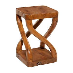 13 in. Brown Handmade Live Edge Large Square Wood End Table with Curved Legs