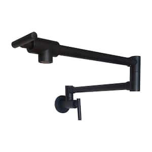 Wall Mount 2-Handle Kitchen Pot Filler Faucet with Double Joint Swing Arms in Black