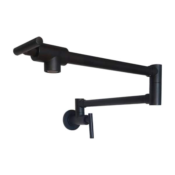 Maincraft Wall Mount 2-Handle Kitchen Pot Filler Faucet with Double Joint Swing Arms in Black