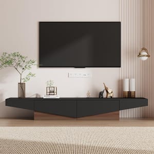 Black and Brown Wooden Grain TV Stand, Entertainment Center Fits TV's up to 80 in. with 2 Drawer for Storage