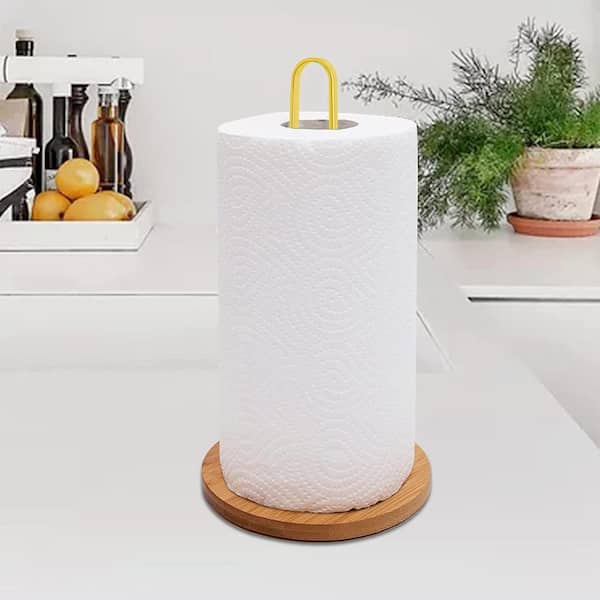 Unbranded Wood Paper Towel Holder Countertop, Kitchen Towel Holder Free-Standing with Non-Slip Wooden Base in Gold