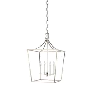 Southold 18 in. W x 27.625 in. H 4-Light Polished Nickel Medium Steel Frame Lantern Chandelier with No Bulbs Included