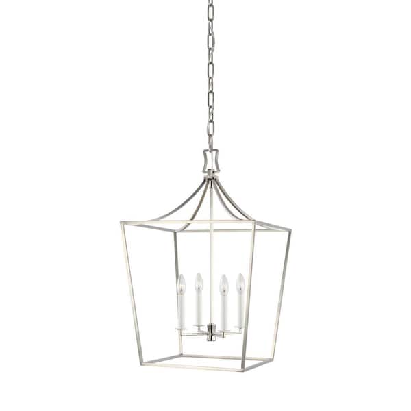 Generation Lighting Southold 18 in. W x 27.625 in. H 4-Light Polished Nickel Medium Steel Frame Lantern Chandelier with No Bulbs Included