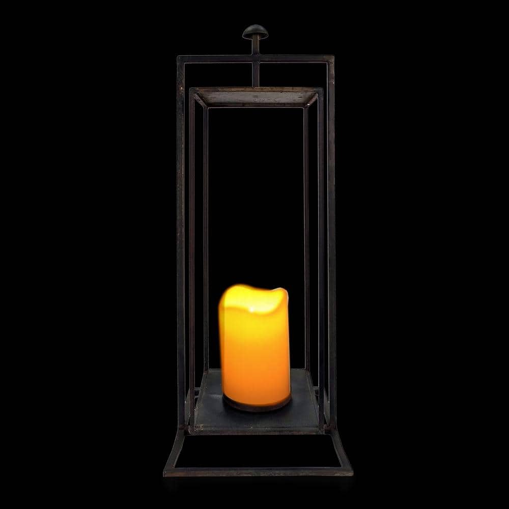 25" Tall Black Steel Rectangular Candle Lantern for Outdoor Use