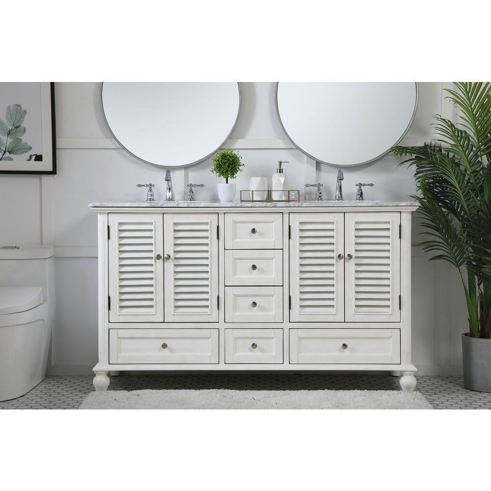 Rhodes 60" Double White Marble Top Bathroom Vanity