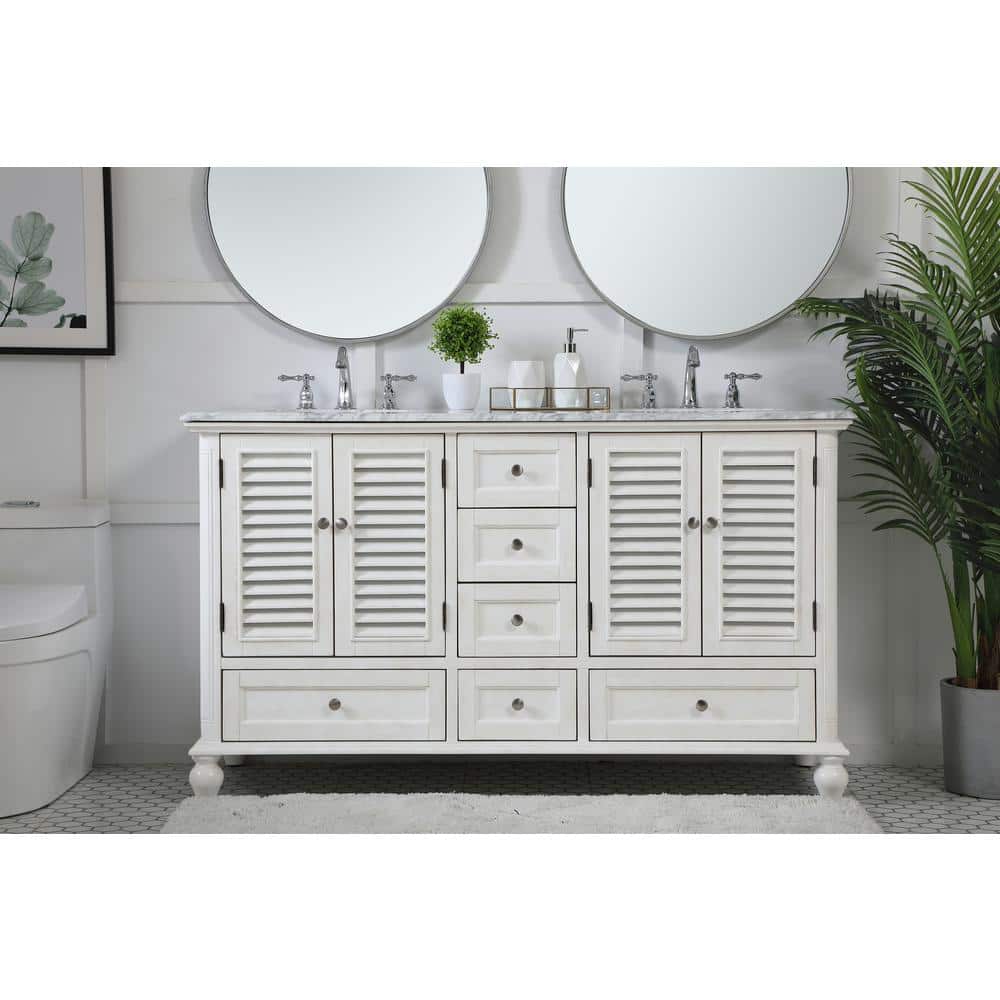 Rhodes 60" Double White Marble Top Bathroom Vanity