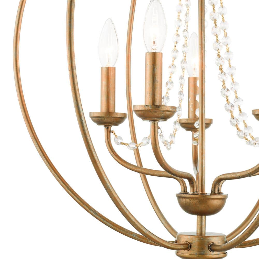 Antique Gold Leaf Crystal 5-Light Globe Chandelier