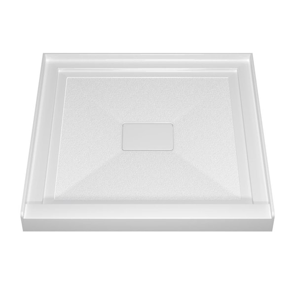 36 in. L x 36 in. W Single Threshold Alcove Shower Pan Base Acrylic Square Shower Tray with Center Drain in White