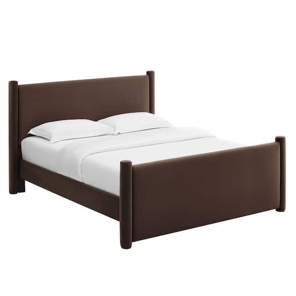 Rael Brown Wood Frame Full Platform Bed with Upholstered Headboard and Footboard