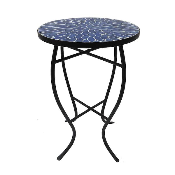 SAINT BIRCH Lori 14 in. Blue 21 in. Round Tile End Table SBSHOMT012 ...