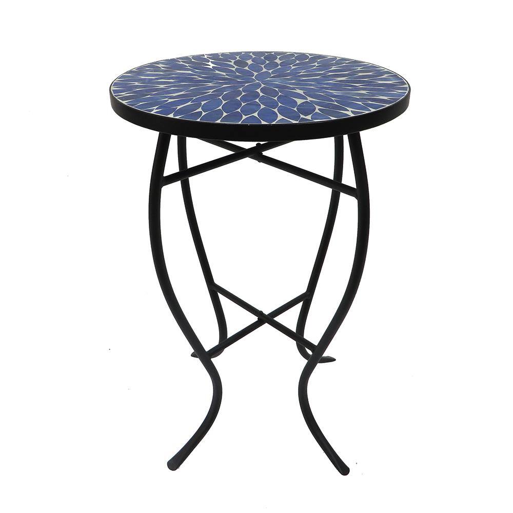 SAINT BIRCH Lori 14 in. Blue 21 in. Round Tile End Table