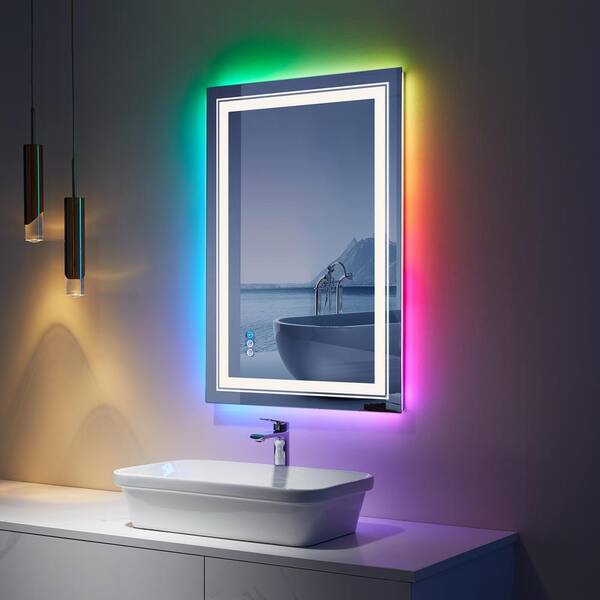 Heemli 24 in. W x 36 in. H Rectangular Frameless RGB LED Light and Anti-Fog Wall Bathroom Vanity Mirror