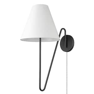 Kennedy Natural Black Hardwired/Plug-In Swing Arm Wall Lamp with Ivory Linen Shade